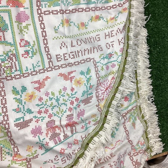 Vintage Sears Perma-Prest Faux Cross Stitch Bedspread - Picture 1 of 5